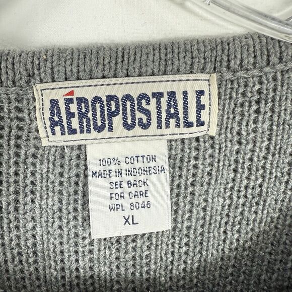 Vintage Aeropostale Sweater Mens Size XL Gray Henley Knit Ribbed Pullover - Picture 11 of 13